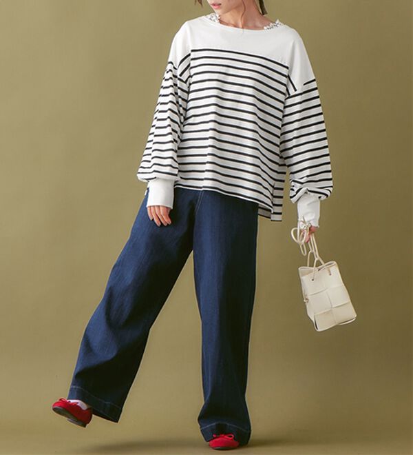 Viola e Viola（ヴィオラ エ ヴィオラ）の「トレンドを楽しむ！バスクボーダーパフ袖プルオーバー（カットソー）」｜詳細画像