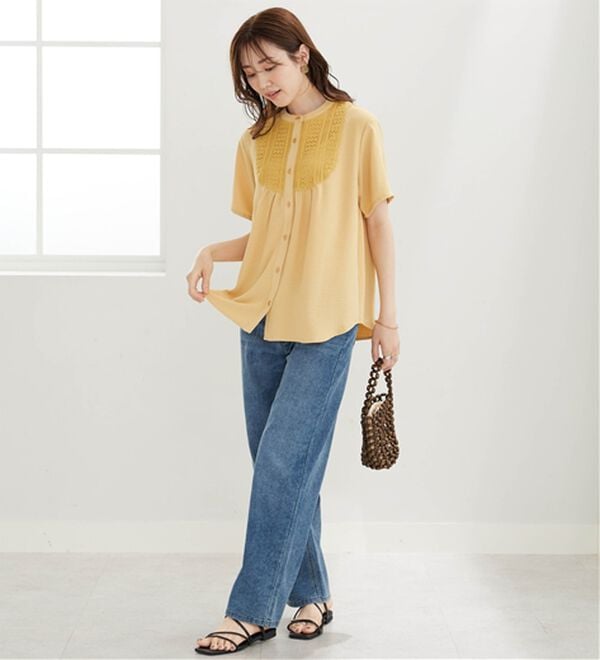 BELLUNA（ベルーナ）の「【多機能付き】お手入れ楽々！レース使いシャツチュニック（チュニック）」｜詳細画像