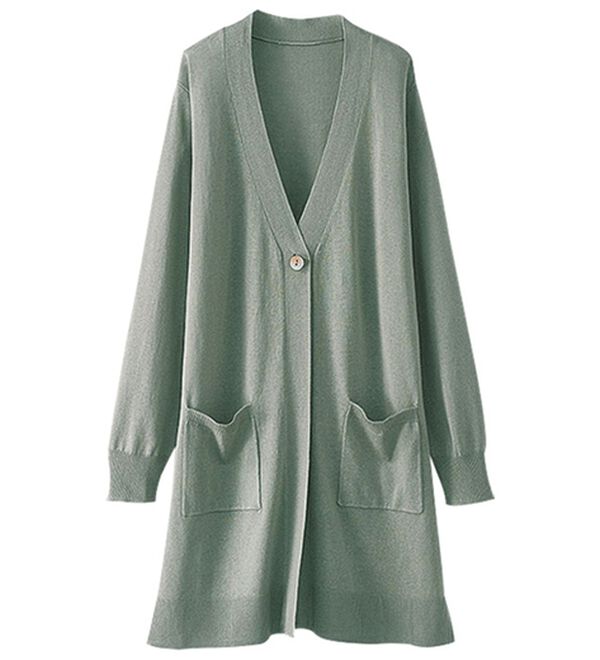 BELLUNA（ベルーナ）の「ヒンヤリ冷感！洗えるロング丈カーディガン（ニットカーディガン）」｜グレイッシュミント