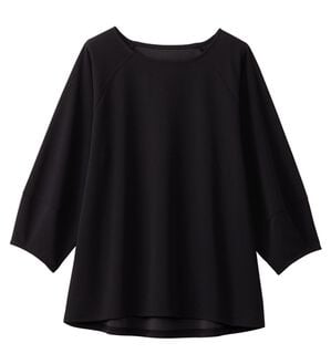 alotta（アロッタ）の「【接触冷感】さらっと上品ランタンスリーブカットソー（カットソー）」｜ブラック／７分袖