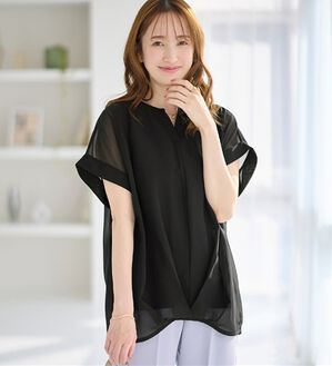 alotta（アロッタ）の「【接触冷感】裾タックふんわりブラウス（ブラウス）」｜ブラック