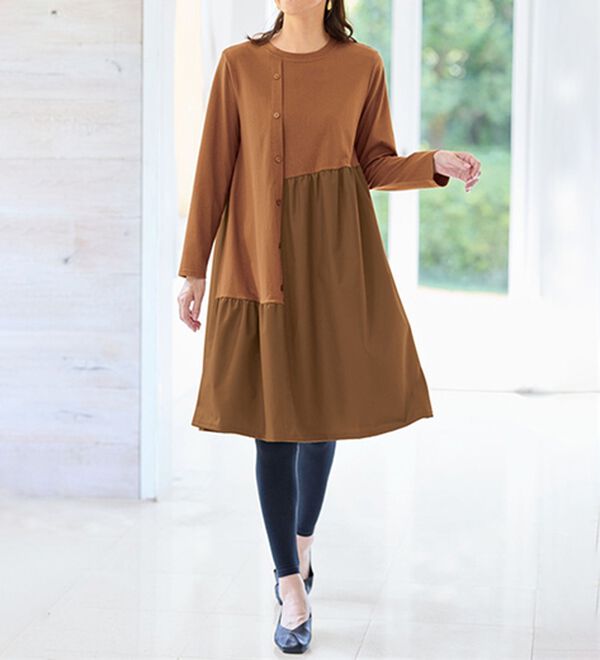 BELLUNA（ベルーナ）の「【２枚組】異素材切替デザインチュニックワンピース（チュニック）」｜詳細画像