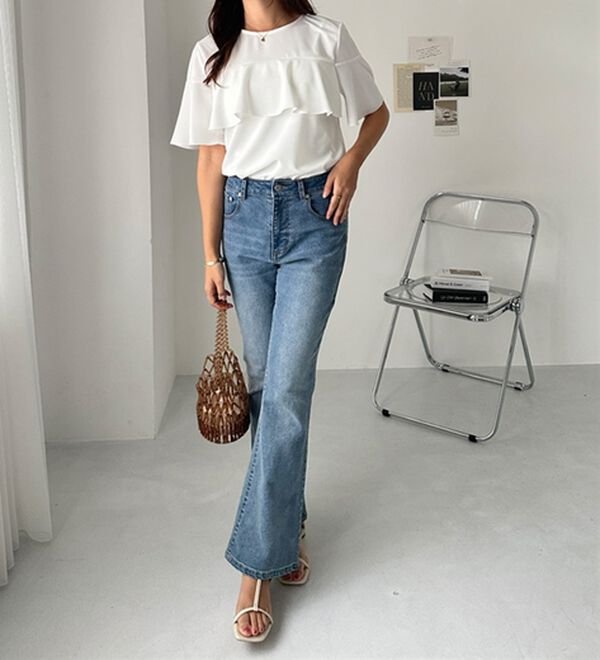 GeeRA（ジーラ）の「ラッフルフリルフレアースリーブＴブラウス（ブラウス）」｜詳細画像