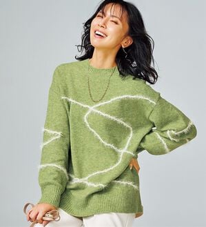 BELLUNA（ベルーナ）の「線描きジャカードニットプルオーバー（ニット・セーター）」｜グリーン系