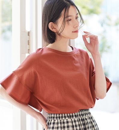 Viola e Viola（ヴィオラ エ ヴィオラ）の「【接触冷感】綿１００％袖異素材ゆるトップス　さらひやりコットン（カットソー）」