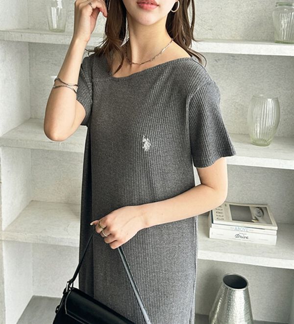 GeeRA（ジーラ）の「【ＵＳ．ＰＯＬＯ．ＡＳＳＮ】アシメネックリブカットソーワンピース（その他ワンピース）」｜詳細画像