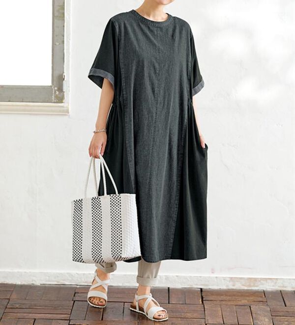 BELLUNA（ベルーナ）の「デニム切替ドロスト使いゆったりワンピース（その他ワンピース）」｜詳細画像