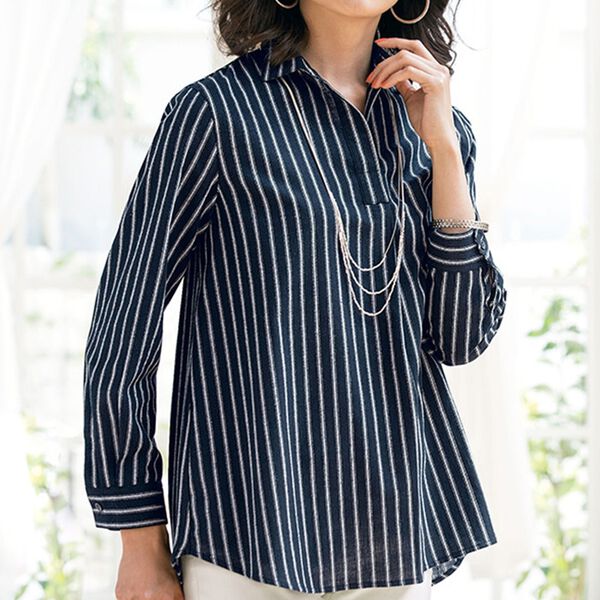 BELLUNA（ベルーナ）の「やわらかな着心地！テンセル綿素材スキッパーシャツチュニック（チュニック）」｜詳細画像