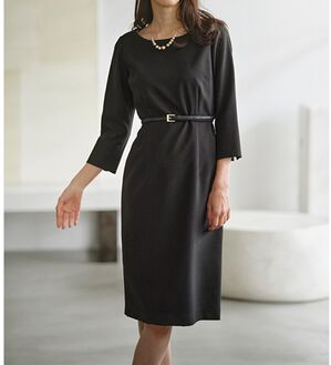 RANAN（ラナン）の「洗える！ベルト付タイトワンピース（その他ワンピース）」｜ブラック