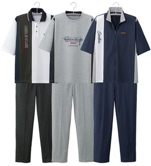 「＜カルビア＞夏素材で快適！毎日活躍切替デザインホームスーツ（メンズルームウェア）」｜3着組