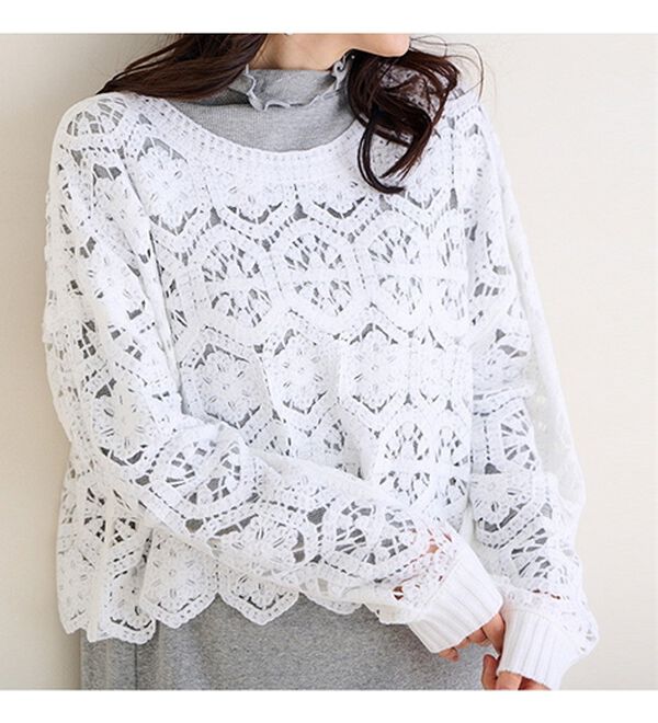 RANAN（ラナン）の「かぎ針風ショート丈プルオーバー（ニット・セーター）」｜詳細画像