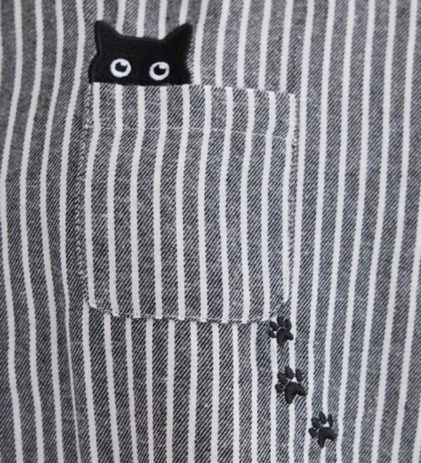 BELLUNA（ベルーナ）の「【あったか】裏フリース素材ネコ刺しゅうシャツチュニック（チュニック）」｜詳細画像