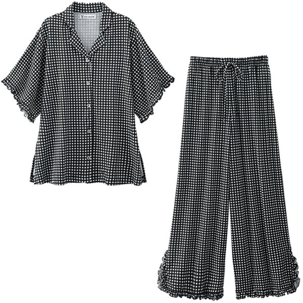 YU'NOW（ユナウ）の「レーヨンブレンドフリルシャツパジャマ（パジャマ・ルームウェア）」｜詳細画像