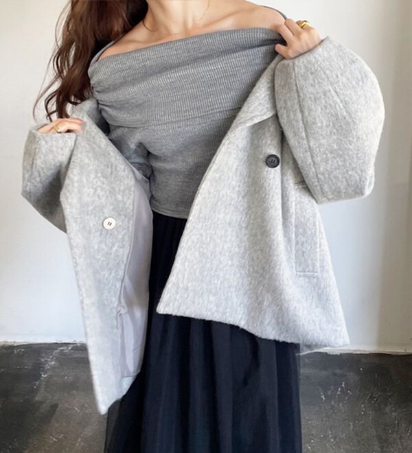 「【YOUING.】シャギーオーバーサイズミドルコート（ハーフコート）」｜詳細画像