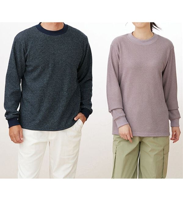 「シンプル＆プラス　裏起毛ワッフルロングＴシャツ（メンズＴシャツ）」｜詳細画像