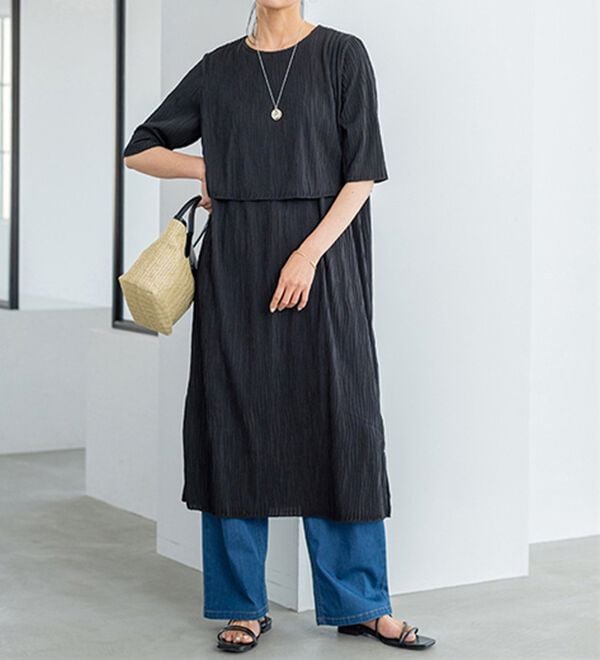 BELLUNA（ベルーナ）の「ヒンヤリ冷感！ライトオンスジーンズ（ワイド）（ワイドパンツ・ガウチョ）」｜詳細画像