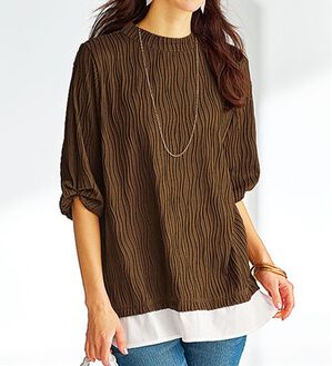 BELLUNA（ベルーナ）の「裾切替波柄ジャカード素材プルオーバー（カットソー）」｜ブラウン