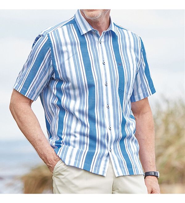 「＜ゴールデンベア＞パナマ織ストライプサマーシャツ（メンズシャツ）」｜詳細画像