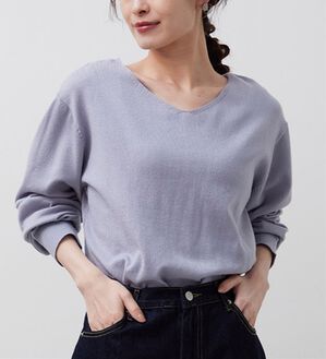 A HAPPY MARILYN（アハッピーマリリン）の「【Ｍ～６Ｌ】Ｒｉｎ 毛玉になりにくいＶネックニット（ニット・セーター）」｜ブルーグレー