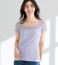 LAVIENNE（ラヴィエンヌ）の「綿１００％汗取りレース・カップ付インナー＜さらりラボ＞（ブラトップ・カップ付きインナー）」