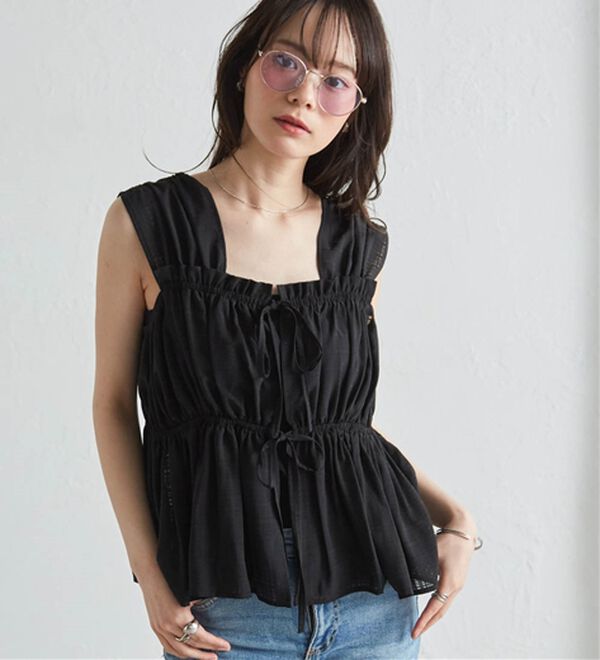 RANAN（ラナン）の「フロントリボンギャザーノースリブラウス（ブラウス）」｜詳細画像