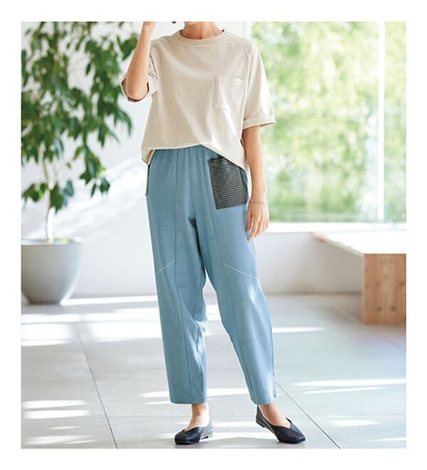 BELLUNA（ベルーナ）の「【２本組】やわらか綿１００％チェック柄ポケットゆるパンツ（フルレングスパンツ）」｜詳細画像