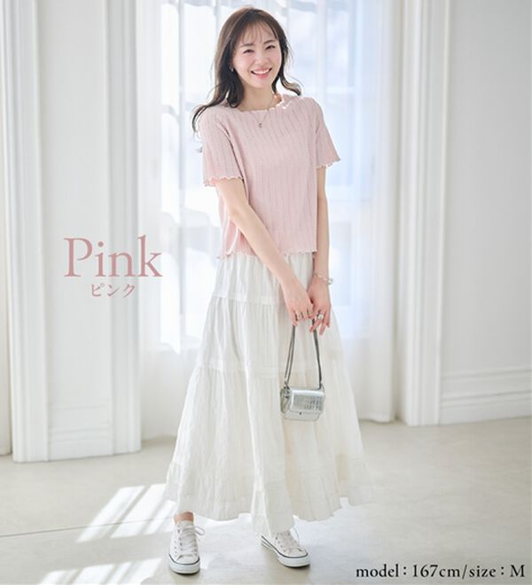 RANAN（ラナン）の「透かし柄メロー配色Ｔシャツ（カットソー）」｜詳細画像