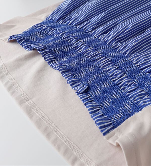 BELLUNA（ベルーナ）の「【ひんやり接触冷感】シャーリング使い異素材切替プルオーバー（カットソー）」｜詳細画像