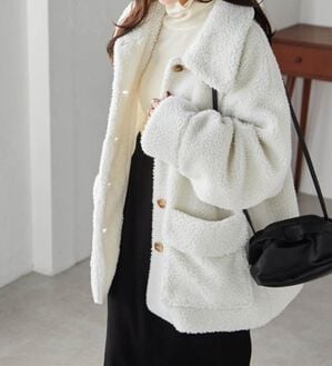 RANAN（ラナン）の「ステンカラーボアコート（ハーフコート）」｜アイボリー
