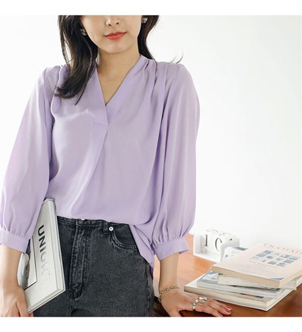 GeeRA（ジーラ）の「シルエットきれい！上品7分袖デザインブラウス（ブラウス）」｜詳細画像