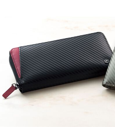 「＜カンサイ・ヤマモト・オム＞カーボン調財布　ラウンド長財布（メンズ財布・パスケース）」