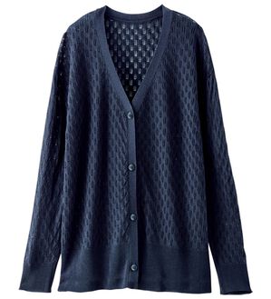 BELLUNA（ベルーナ）の「涼やかニット透かし編カーディガン（ニットカーディガン）」｜ネイビー