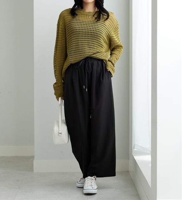 BELLUNA（ベルーナ）の「【嬉しい機能付き！】とろみ素材ドロスト使いワイドパンツ（ワイドパンツ・ガウチョ）」｜詳細画像