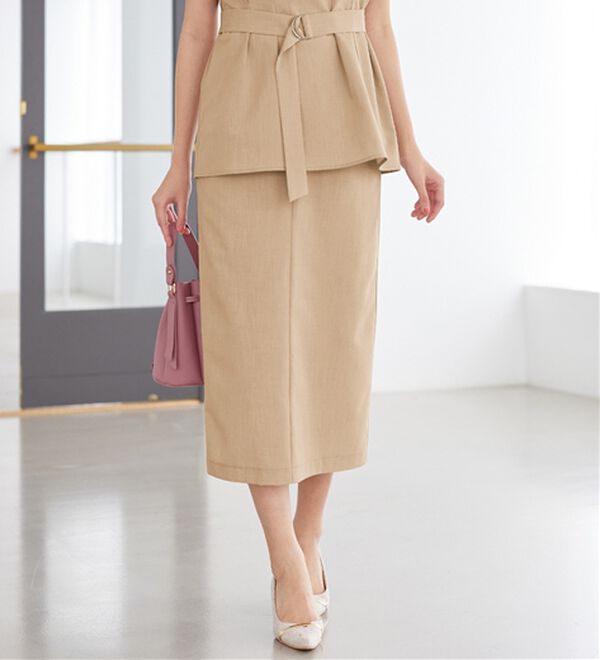 alotta（アロッタ）の「選べる！きれいめ麻調セットアップ（セットアップ）」｜ベージュ／タイトスカート