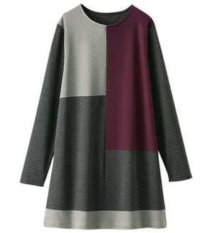 BELLUNA（ベルーナ）の「かのこ素材配色ブロッキングチュニック（チュニック）」｜杢チャコール系