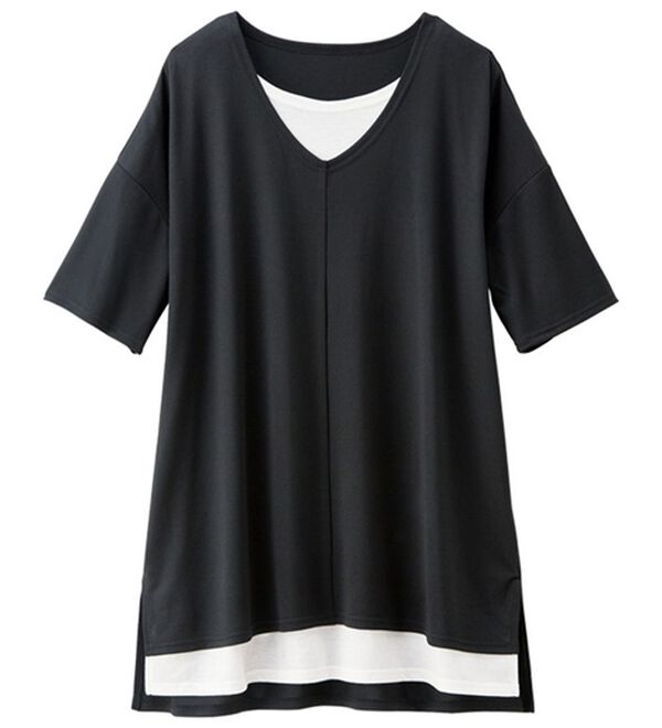 RANAN（ラナン）の「レイヤード風ニットソー半袖チュニック（チュニック）」｜詳細画像