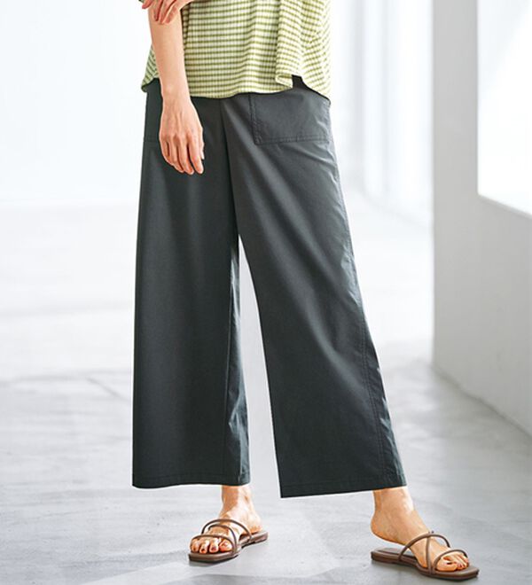 BELLUNA（ベルーナ）の「麻入りストレッチ素材ベイカーワイドパンツ（ワイドパンツ・ガウチョ）」｜チャコール