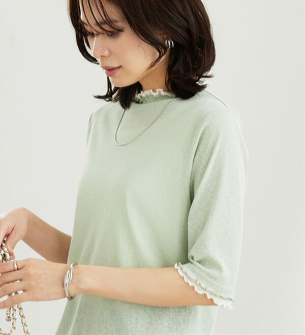 BELLUNA（ベルーナ）の「シアー素材重ね着風フリル衿プルオーバー（カットソー）」｜詳細画像