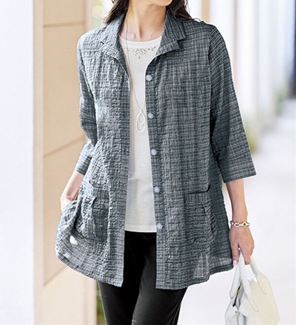 BELLUNA（ベルーナ）の「肌に貼りつかない涼やか綿混シャーリングアンサンブル（シャツ）」｜ネイビー系