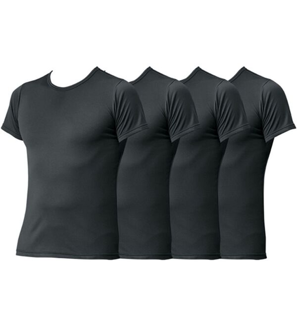 「【４枚組】抗菌防臭・マイクロファイバー裏起毛あったかインナー４枚組（シャツ）　半袖丸首（メンズ肌着・インナーウェア）」｜チャコール4枚組