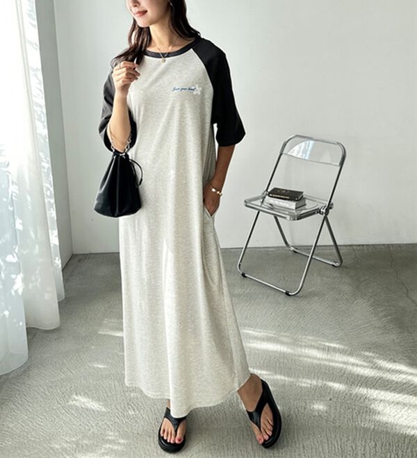 GeeRA（ジーラ）の「ラグラン配色プリントＴシャツワンピース（カットソーワンピース）」｜詳細画像