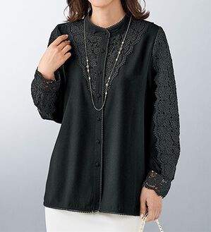 BELLUNA（ベルーナ）の「ケミカルレース使い立衿デザインブラウス（ブラウス）」｜黒