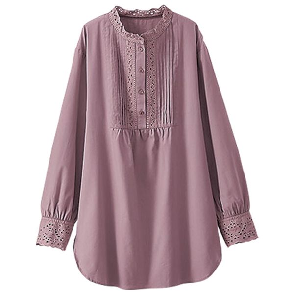 BELLUNA（ベルーナ）の「衿＆袖レース切替シャツチュニック（チュニック）」｜ローズグレー