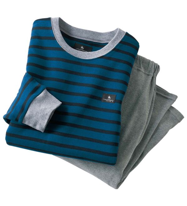 「【２着組】綿１００％Ｔタイプボーダーパジャマ（メンズルームウェア）」｜詳細画像