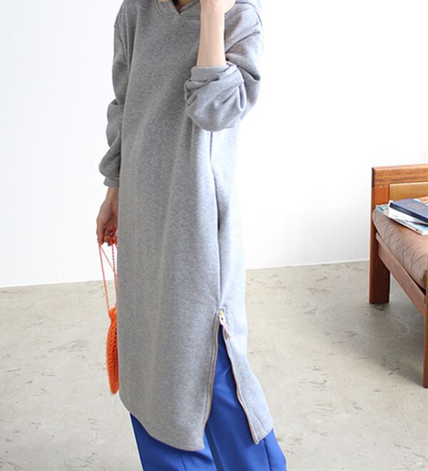 GeeRA（ジーラ）の「裏起毛裾ファスナーパーカーワンピース（カットソーワンピース）」｜詳細画像