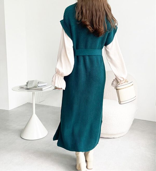 袖ブラウスドッキングニットワンピース - ベルーナ【公式】