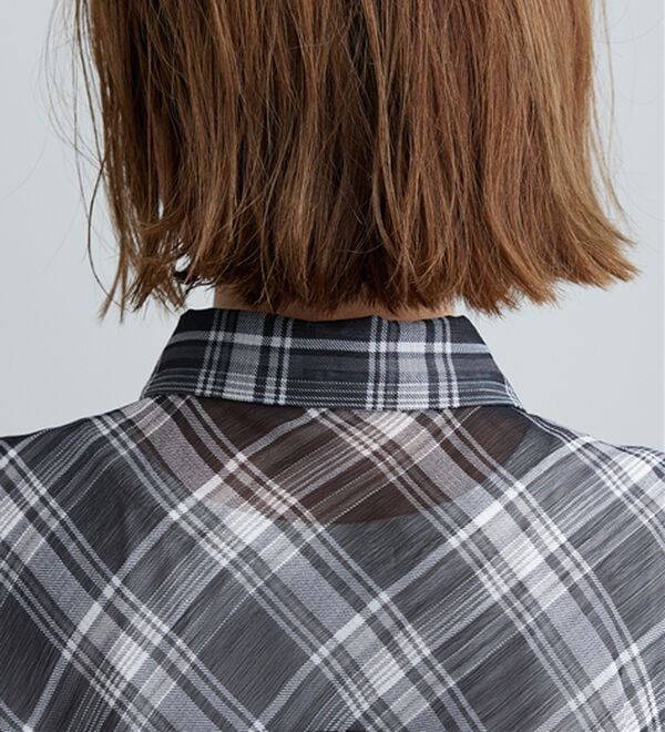 BELLUNA（ベルーナ）の「シフォン楊柳チェック柄プリントシャツ（シャツ）」｜詳細画像