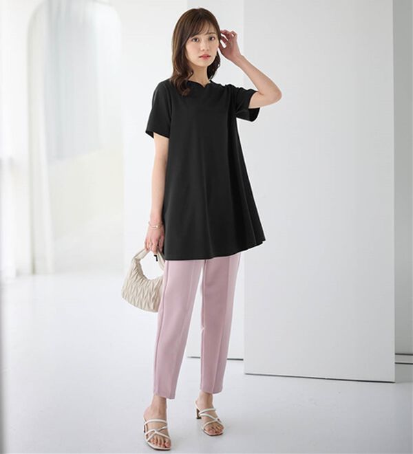 alotta（アロッタ）の「【接触冷感】さらっと快適！高見えフレアーロングチュニックＴシャツ（チュニック）」｜詳細画像