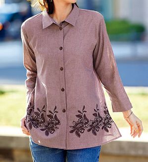 BELLUNA（ベルーナ）の「インド綿入りパネル刺しゅうシャツチュニック（シャツ）」｜パープル系