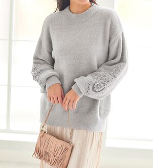 BELLUNA（ベルーナ）の「ふんわりシャギー袖レース使いセーター（ニット・セーター）」｜詳細画像
